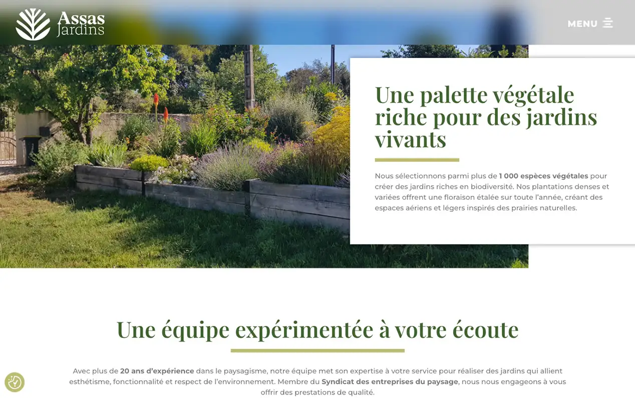Page d'accueil du site Assas Jardin, Paysagiste, à Assas.