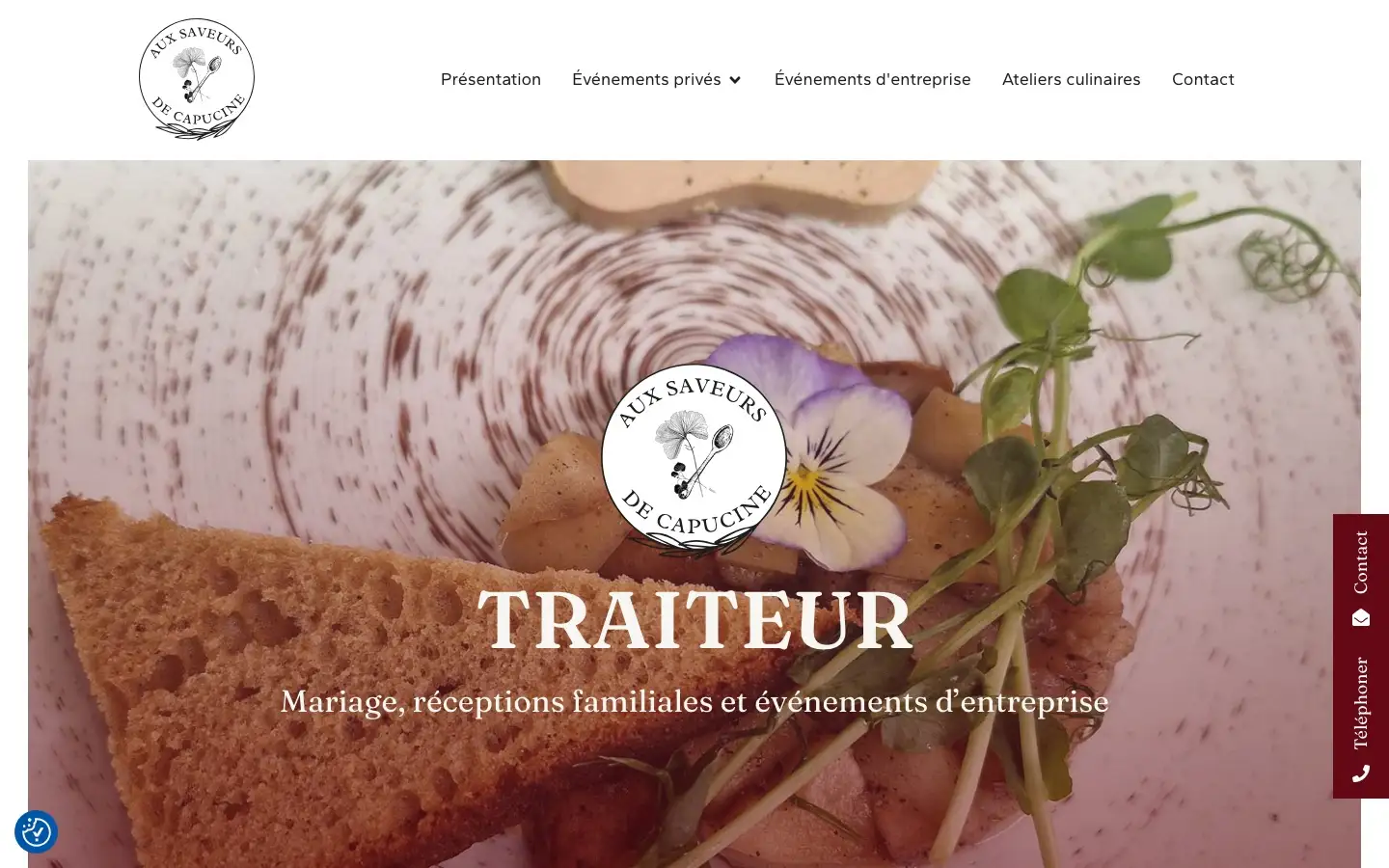 Page d'accueil du site Aux Saveurs de Capucine, Traiteur & réceptions, à Béziers.
