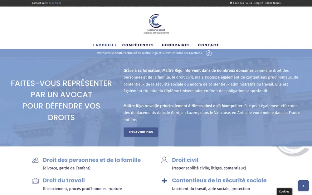 Capture du site de Caroline Rigo, Cabinet d'avocat à Nîmes
