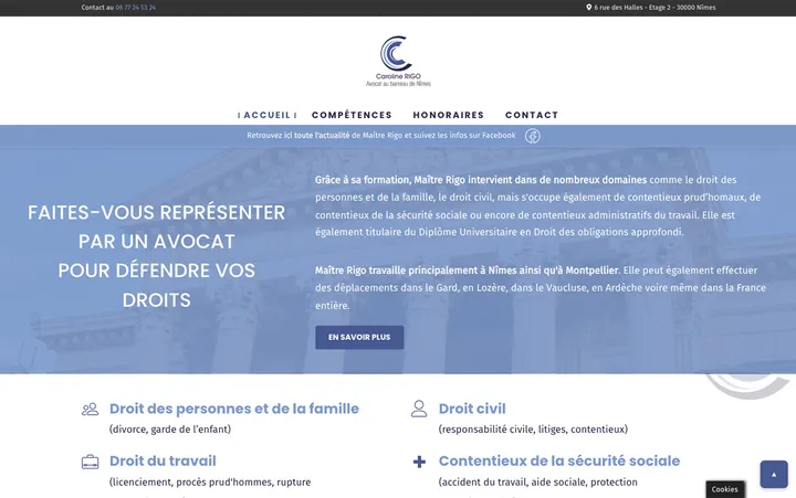 Capture du site de Caroline Rigo, Cabinet d'avocat à Nîmes