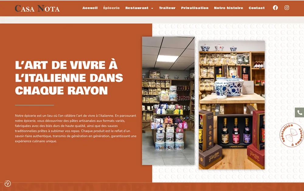 Capture du site de Casa Nota, Épicerie & table italienne à Jacou