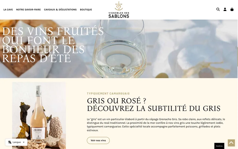 Capture du site de Vignobles des Sablons, Cave & vins de Camargue à Aigues-Mortes