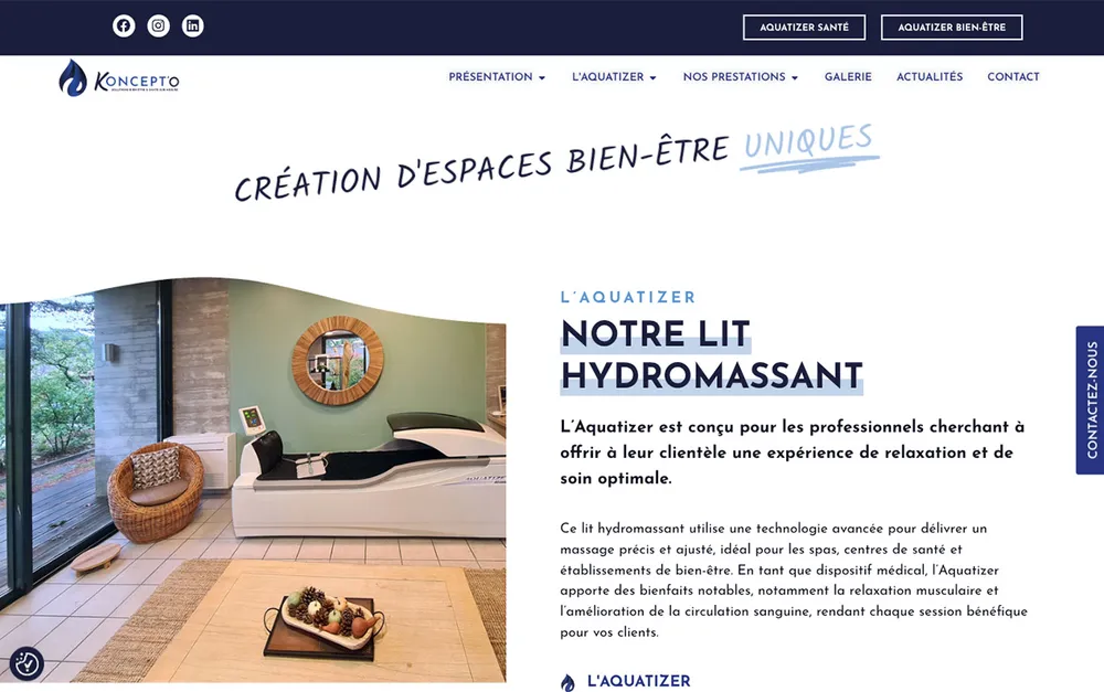 Capture du site de Koncept'O, Conception & équipement d'espaces de bien-être à Mauguio