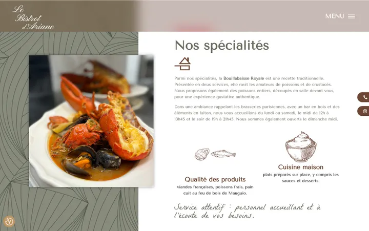 Capture du site de Le Bistrot d'Ariane, Bistrot traditionnel à Lattes