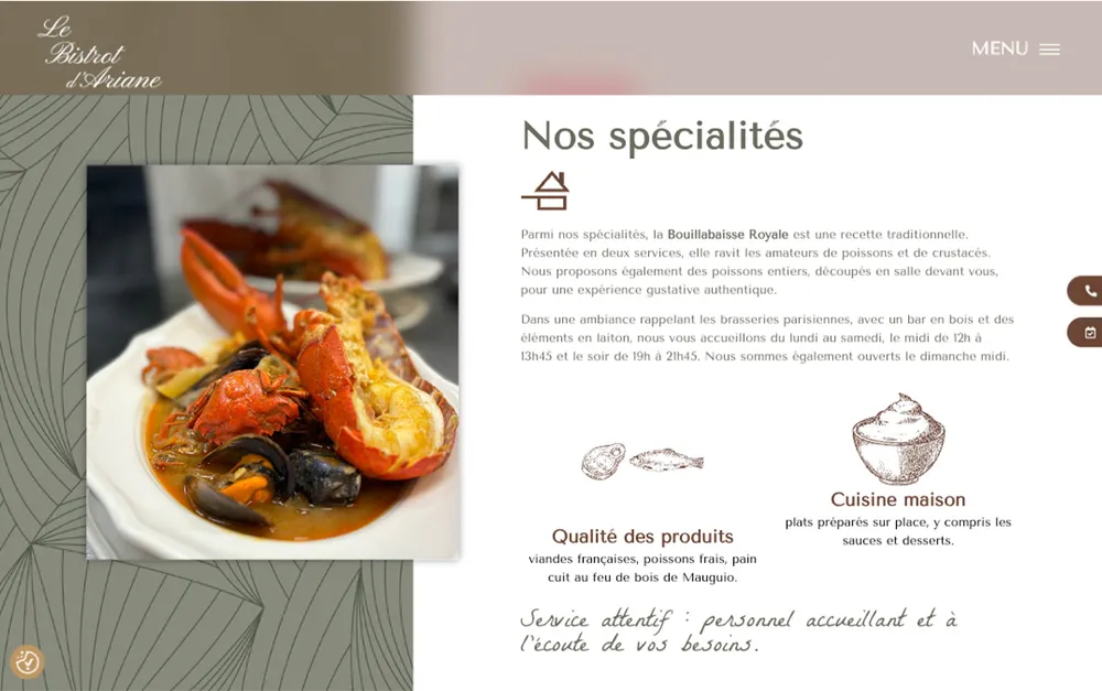Capture du site de Le Bistrot d'Ariane, Bistrot traditionnel à Lattes