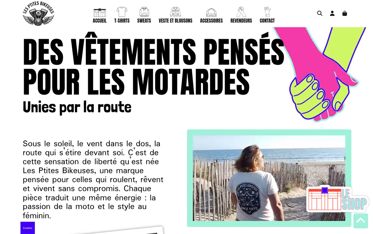 Page d'accueil du site Les Ptites Bikeuses, Vêtements moto pour femmes, à Mauguio.