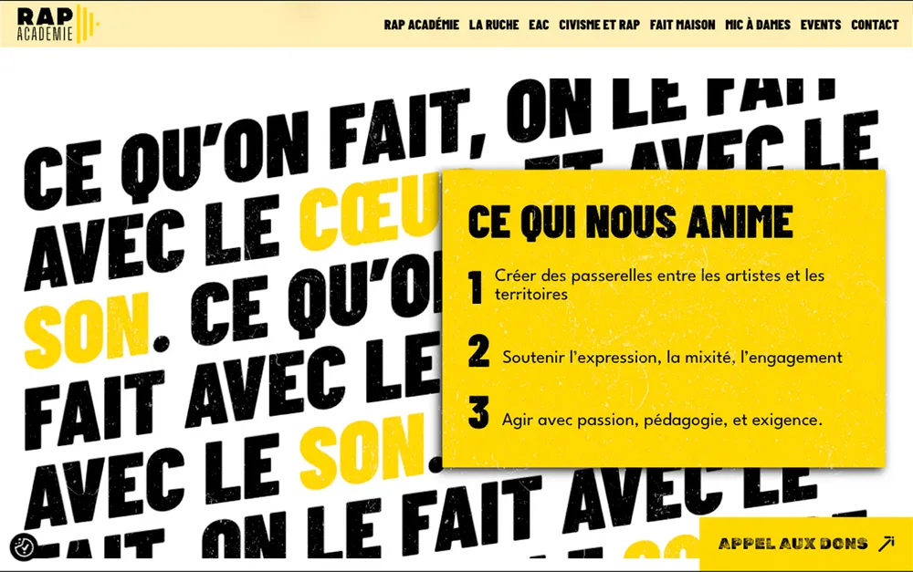 Capture du site de Rap Académie, Association culturelle à Montpellier