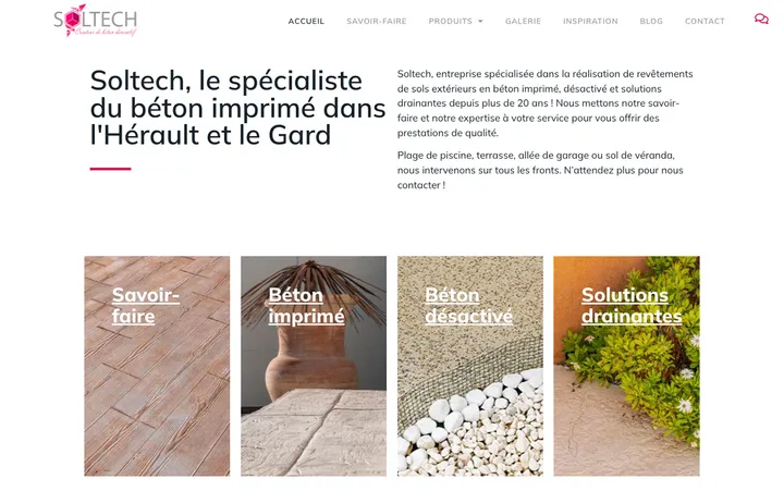 Capture du site de Soltech France, Béton décoratif à Le Crès